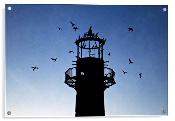 Lighthouse in silhouette   Acrylic by Jackie Davies