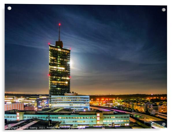 Kista Science Tower at night - Stockholm Sweden Acrylic by Peter Gaeng