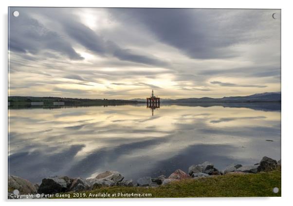 An Oilrig at Sunset over Cromarty Firth Acrylic by Peter Gaeng