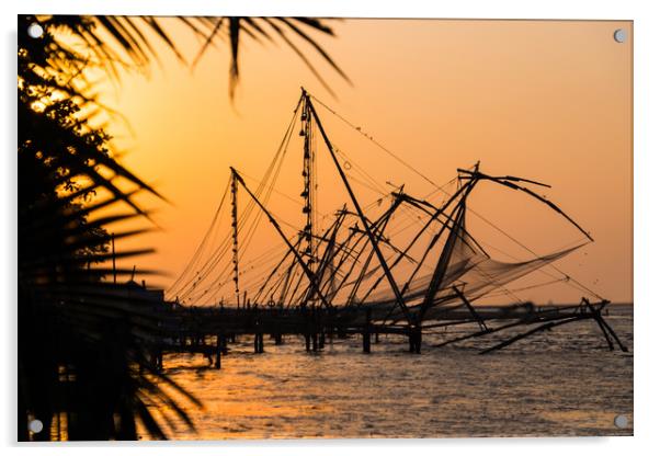 The Chinese Fishing Nets, Kochi, India Acrylic by geoff shoults