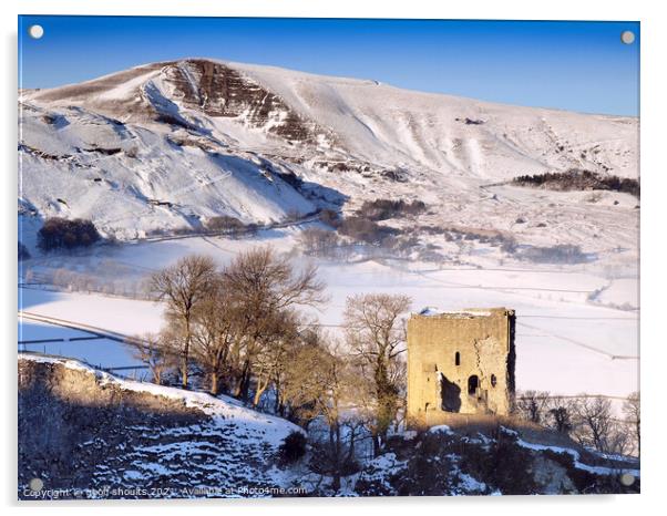 Peveril Castle and Mam Tor Acrylic by geoff shoults