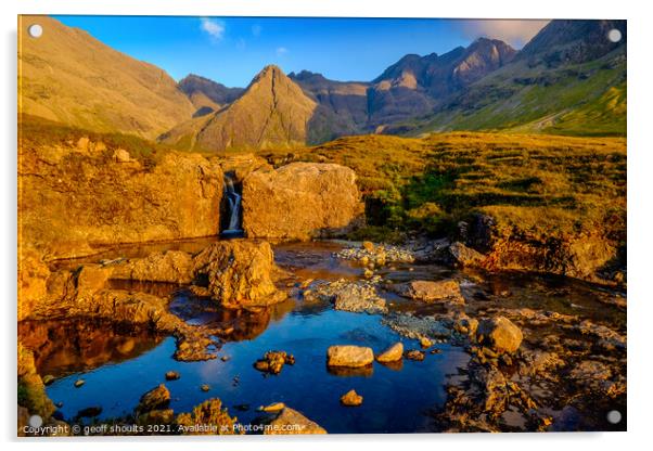 Fairy Pools, Skye sunset Acrylic by geoff shoults