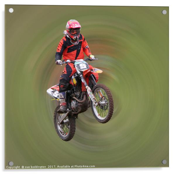 Motor Cross Rider in flight Acrylic by sue boddington