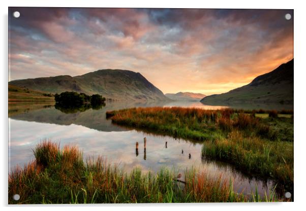 Crummock Sunrise Acrylic by Paul Bullen