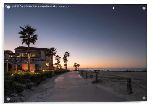 A beach path on Coronado beach, San Diego, at sunrise.  Acrylic by Gary Parker