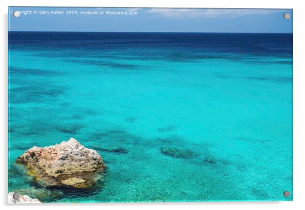 A tropical ocean, with a crystal clear, turquoise sea.  Acrylic by Gary Parker