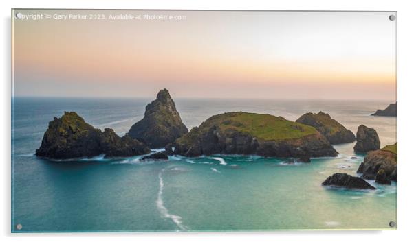 Cornish Coastline Sunset Acrylic by Gary Parker