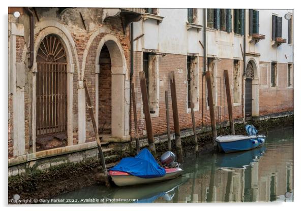 Typical Venetian canal, early in the morning. Venice, Italy.  Acrylic by Gary Parker