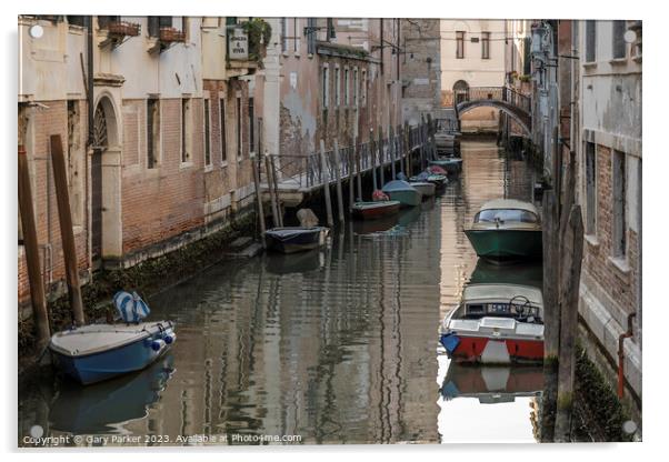 Typical Venetian canal, early in the morning. Venice, Italy.  Acrylic by Gary Parker