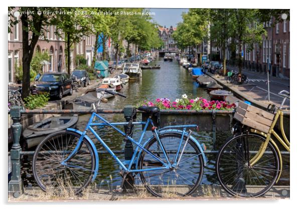 The blue bicycle in Amsterdam Acrylic by Gary Parker