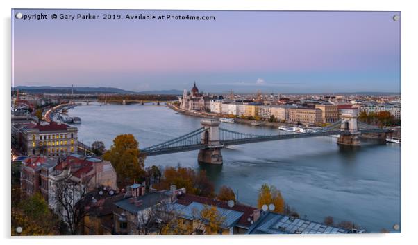 The river Danube and Budapest at sunset Acrylic by Gary Parker
