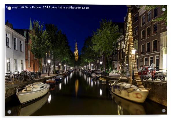 Amsterdam canal, at night Acrylic by Gary Parker