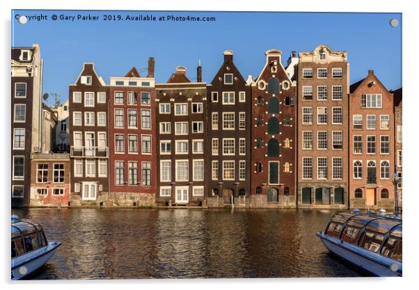 Tall Dutch houses, overlooking an Amsterdam canal Acrylic by Gary Parker
