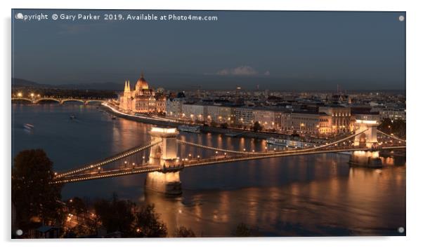 River Danube, Budapest, at night Acrylic by Gary Parker