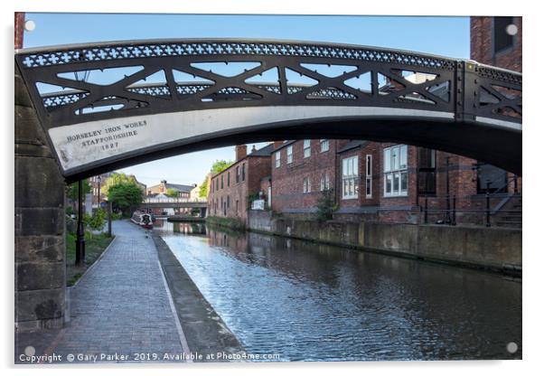 Old iron bridge spanning a Birmingham canal Acrylic by Gary Parker