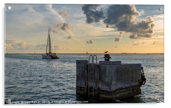 Catamaran, sailing towards the horizon Acrylic by Gary Parker