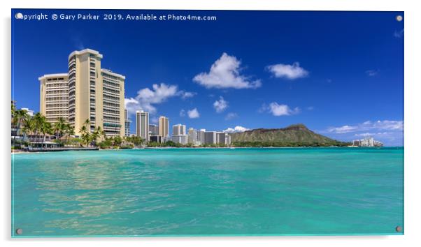 View of Diamond Head volcano, from Waikiki beach Acrylic by Gary Parker