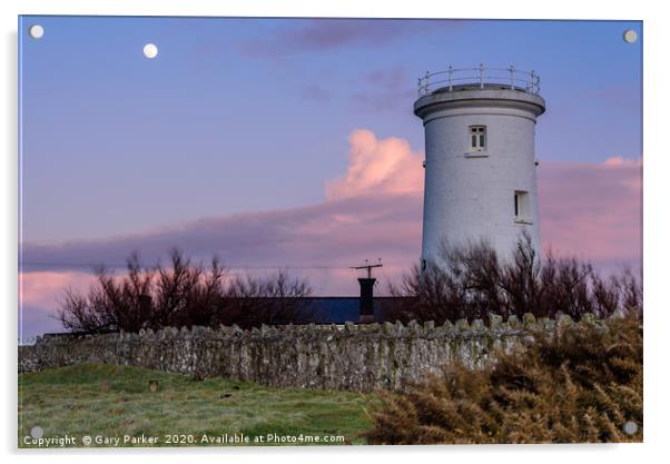 Nash Point Lighthouse and moon Acrylic by Gary Parker