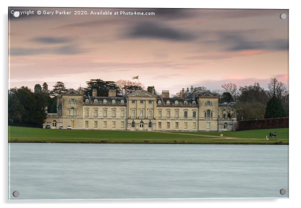 Woburn Abbey, in England, at sunset. Acrylic by Gary Parker