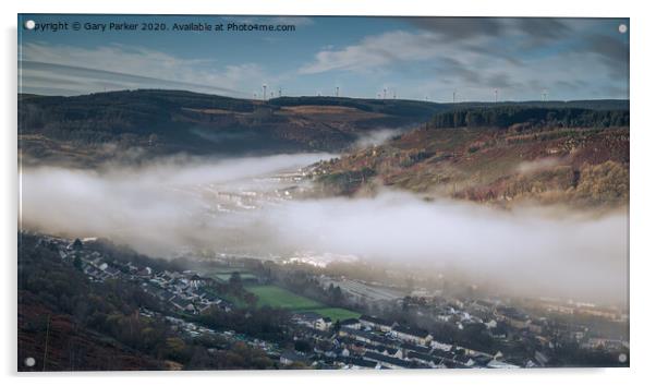 A cloud inversion across the South Wales Rhondda Valley Acrylic by Gary Parker