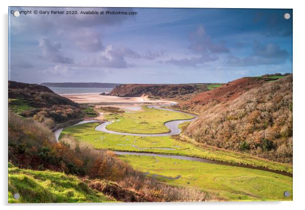 Three Cliffs Bay, the Gower Peninsular Acrylic by Gary Parker