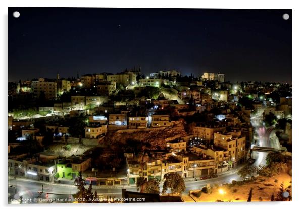 Amman By Night Acrylic by George Haddad