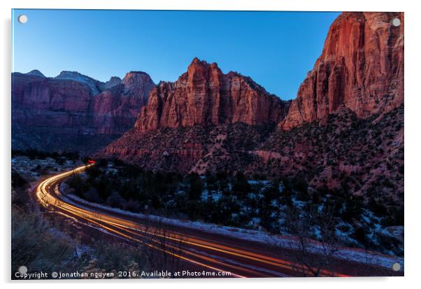 Zion At Dusk Acrylic by jonathan nguyen