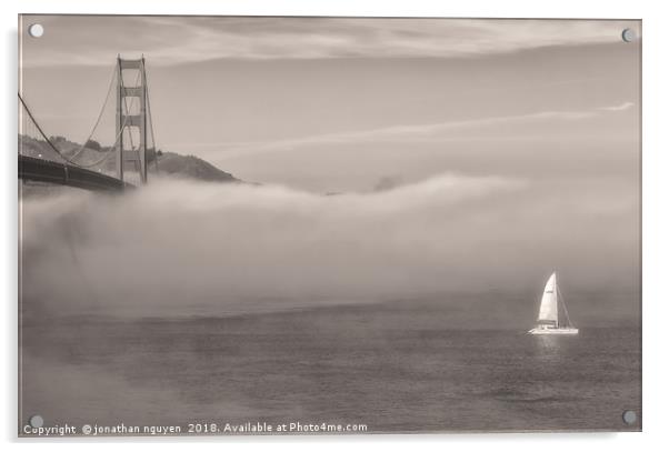 San Francisco Bay Fog Sepia Acrylic by jonathan nguyen