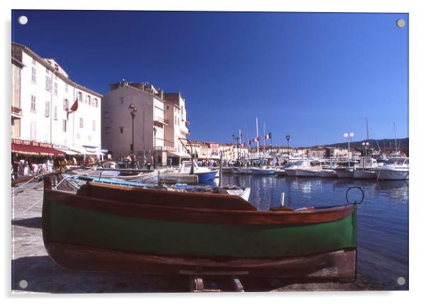 Green boat under dramatic sunny noon in St. Tropez Acrylic by Alfredo Bustos