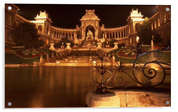 Palais Longchamp: Garden and Fountain Acrylic by Alfredo Bustos