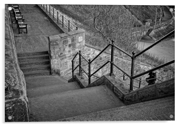 King Edwards Bay Steps, Tynemouth Acrylic by Rob Cole