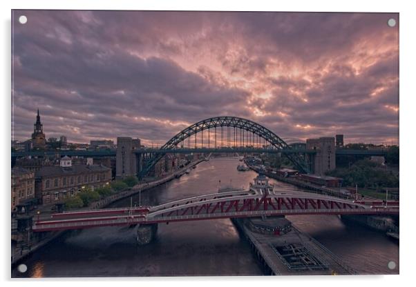 Sunrise Over Newcastle's Iconic Bridges Acrylic by Rob Cole
