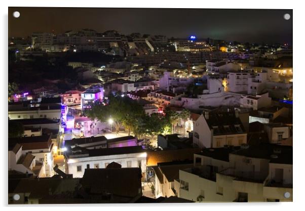 Bright Night Lights in Albufeira Old Town Acrylic by Rob Cole
