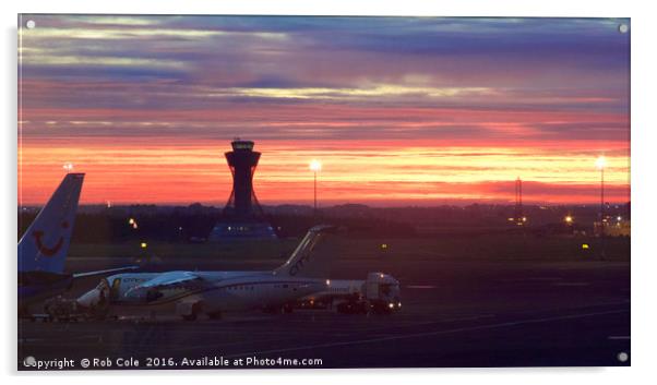 A fiery dawn at Newcastle Airport Acrylic by Rob Cole