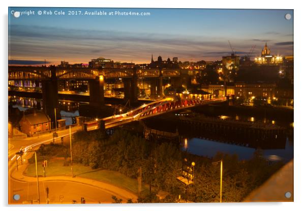 Illuminated Bridges over Tyne Acrylic by Rob Cole