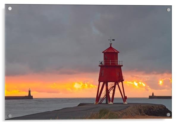 Groyne Lighthouse Sunrise, South Shields Acrylic by Rob Cole