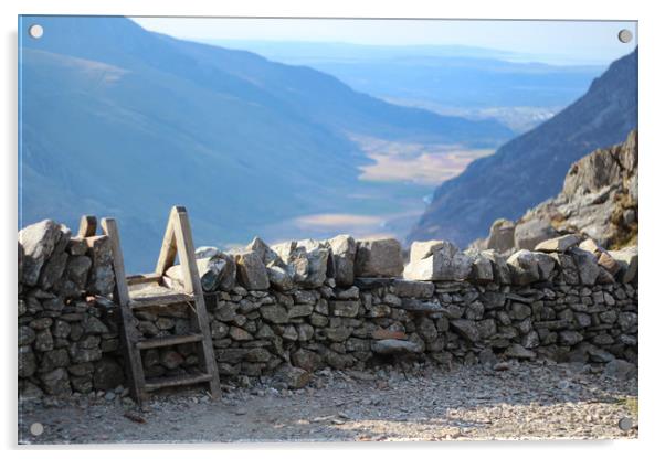 Stile over Stone Wall in Snowdonia, Wales Acrylic by Colm Kingston