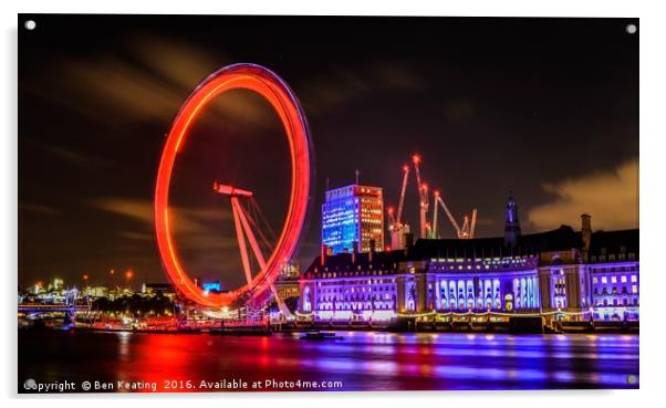 London Eye at Night Acrylic by Ben Keating