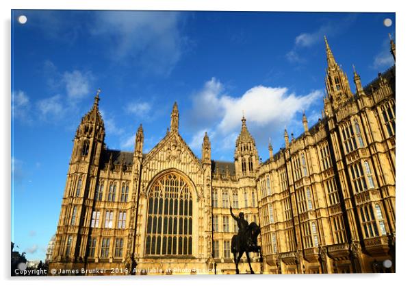 Richard I statue and Houses of Parliament London Acrylic by James Brunker