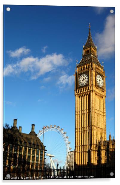Big Ben clock tower and Millennium Wheel London Acrylic by James Brunker