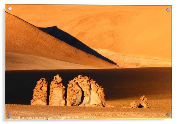 Moais de Tara at Sunrise Atacama Desert Chile Acrylic by James Brunker