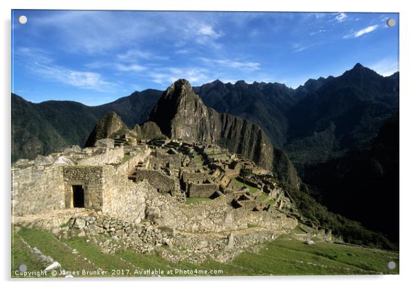 Panorama of Inca Site of Machu Picchu Peru Acrylic by James Brunker