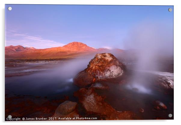 Geyser at El Tatio at Twilight Chile Acrylic by James Brunker