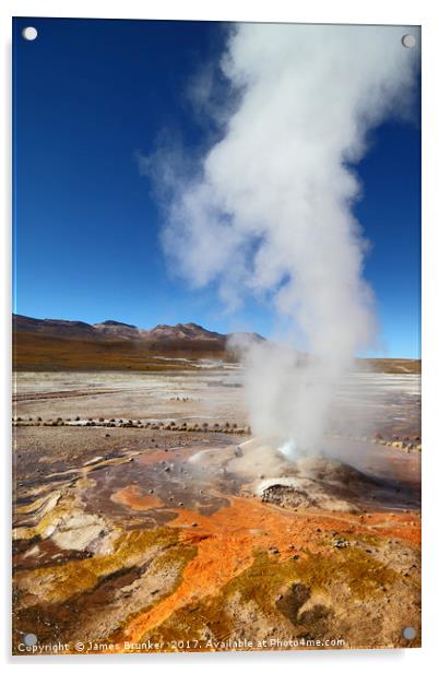 Geyser and mineral Deposits at El Tatio Chile Acrylic by James Brunker