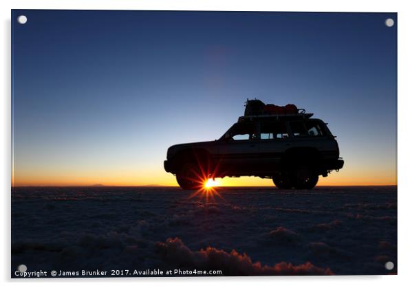 Dawn Jeep Trip Across the Salar de Uyuni Bolivia Acrylic by James Brunker
