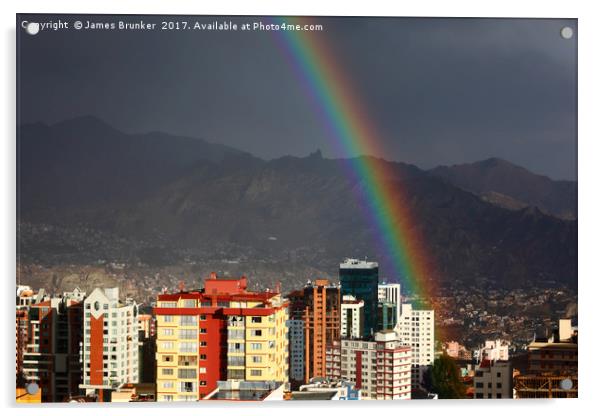Rainy Season Rainbow Over La Paz City Bolivia Acrylic by James Brunker