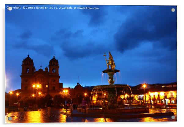 Plaza de Armas at Twilight Cusco Peru Acrylic by James Brunker
