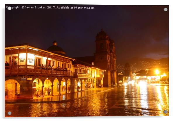 Plaza de Armas Square on a Rainy Night Cusco Peru Acrylic by James Brunker