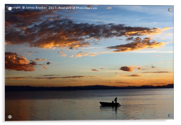 Fishing on Lake Titicaca Under a Fiery Sunset Acrylic by James Brunker