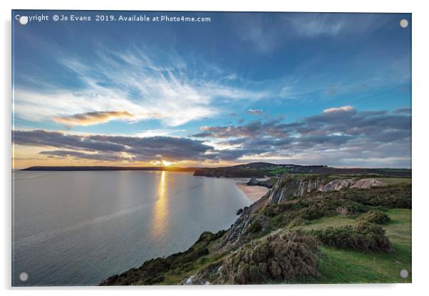 JoEvans Line of Sunlight at Three Cliffs Bay Acrylic by Jo Evans